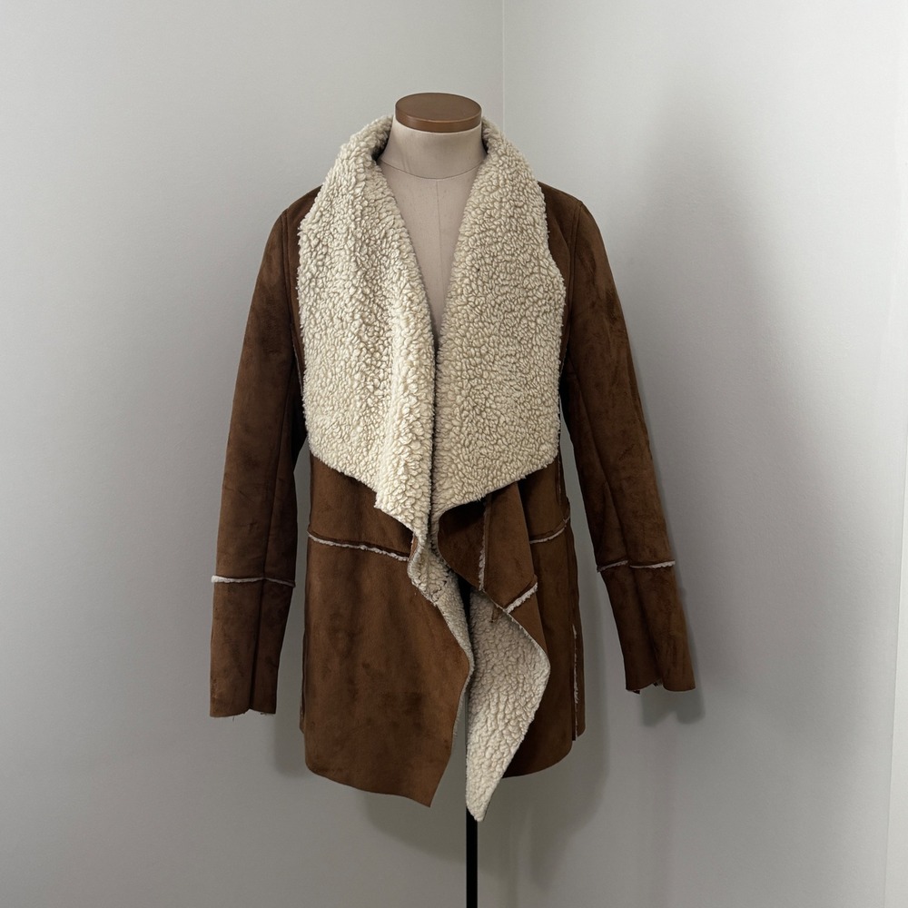 Michael Kors Medium Brown Faux Suede Sherpa Lined Jacket Coat Boho Festival